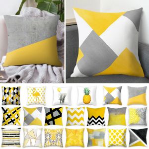 צהוב גיאומטרי מרובע כיסוי לכרית עיצוב בית לספה